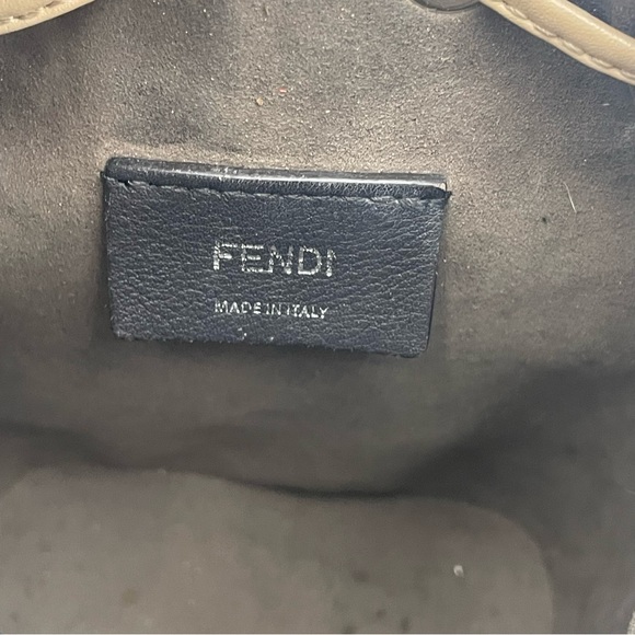 (SOLD) Fendi Monogram Embossed Beige/Red Leather Tresor Drawstring Bucket Bag - Picture 13 of 17